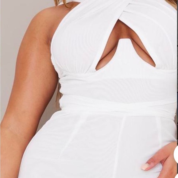 Pretty little thing SHAPE BLACK MESH WRAP NECK TIE DETAIL WIDE LEG JUMPSUIT - Picture 3 of 5